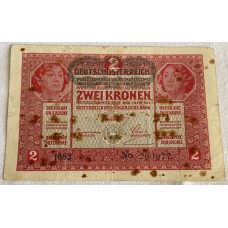 AUSTRIA 1917 . TWO 2 KORONA BANKNOTE